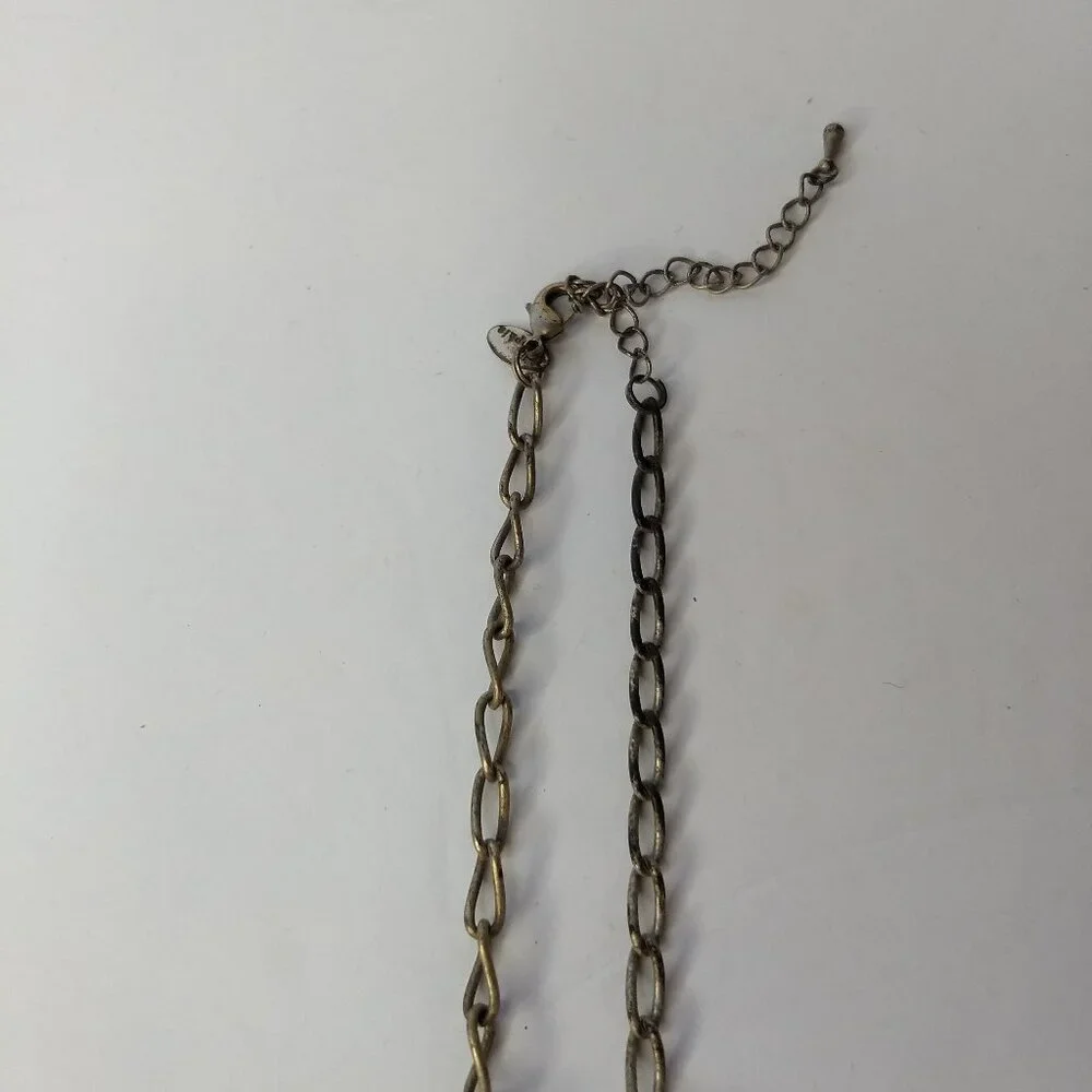 Lia Sophia Blue Faceted Pendant Necklace Silver Tone Mustard Stones Links Y2K